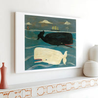 Whale Wall Art Canvas | Folk Art Black and White Sperm Whale Nautical Print | Premium 1.25 Inch Gallery Wrap | Coastal Home Decor for Ocean Lovers