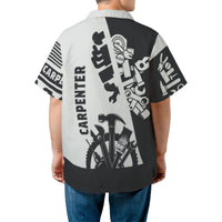 American Carpenter Hawaiian Shirt | Tool Print Graphic Button Down | Lightweight Polyester | Gift for Handyman Tradesman
