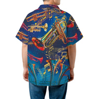 Trumpet Hawaiian Shirt | Colorful Musical Notes Graphic Print | Breathable Woven Polyester | Music Lover Gift for Musicians