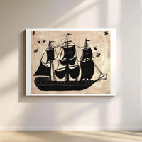 Nautical Tall Ship Canvas Wall Art | Vintage Woodblock Print Style | 1.25-Inch Gallery Wrap | Coastal Home Office Decor Gift
