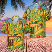Corn Hawaiian Shirt | Farm Fresh Harvest Print | Lightweight Woven Polyester | Unique Summer Gift for Farmers and Gardeners