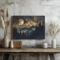 Full Moon Mountain Canvas Wall Art | Mystical Forest Night Landscape | Premium 1.25 Inch Gallery Wrap | Celestial Nature Home Decor Gift