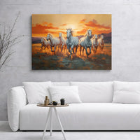 Running White Horses Canvas Wall Art | Sunset Equine Stampede Print | Premium 1.25-Inch Gallery Wrap | Southwestern Home Decor Gift