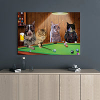 Cats and Dog Playing Pool Canvas Art | Funny Billiards Room Decor | 1.25 Inch Premium Gallery Wrap | Unique Gift for Pet Lovers and Pool Players