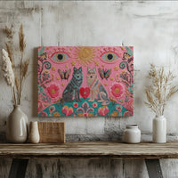 Two Wolves Wall Art | Bohemian Spiritual Heart & Evil Eye Decor | Premium Gallery Wrap Canvas | Unique Gift For Nature Lovers