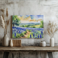 Bluebonnet Flower Field Canvas Print | Watercolor Texas Landscape Art | 1.25” Gallery Wrap | Premium Nature Wall Decor for Home Office