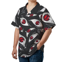 Demonic Eye Hawaiian Shirt | Spooky Red Eyes Graphic Print | Lightweight Woven Polyester | Unique Alternative Style Gift for Men and Women